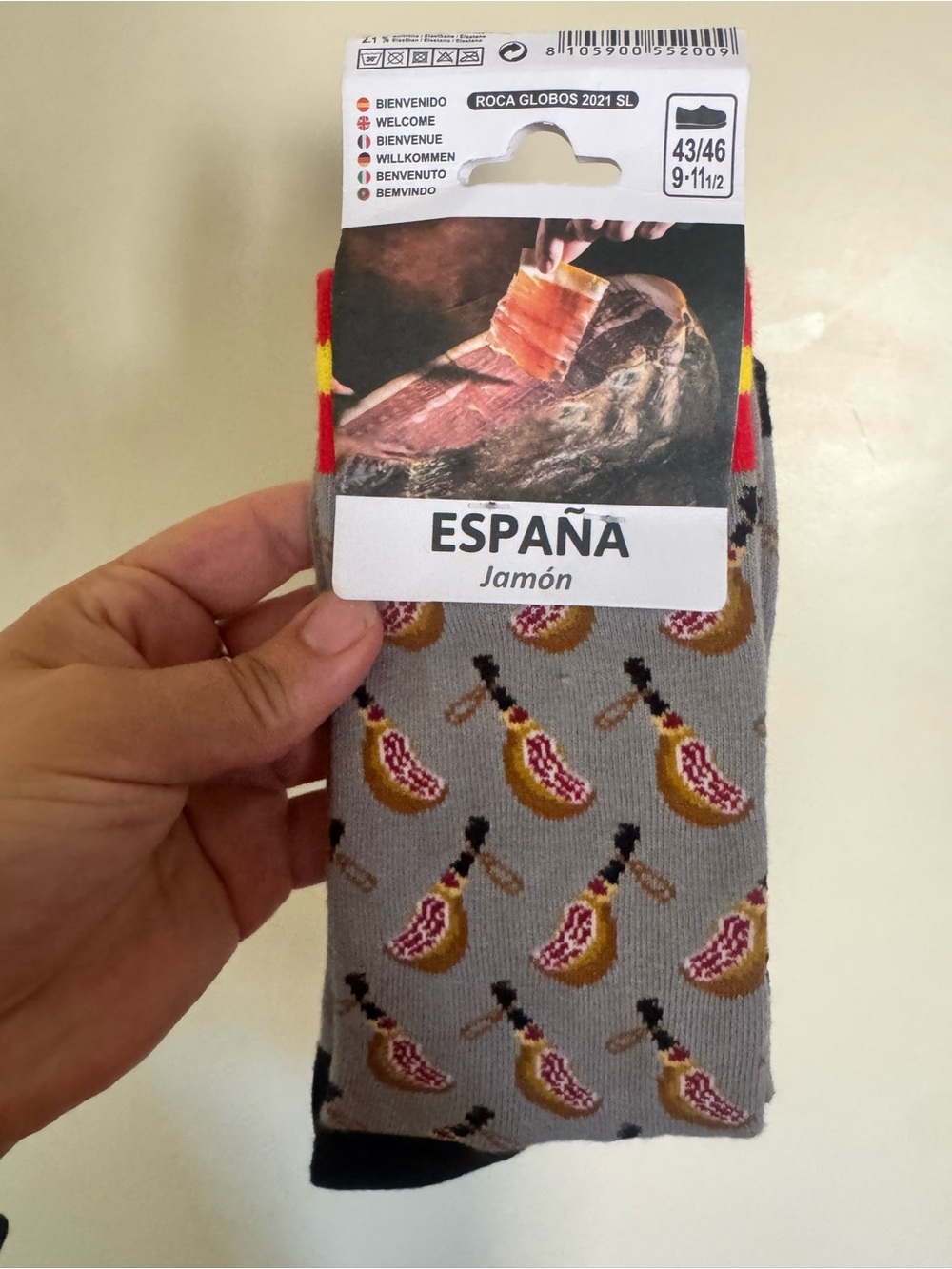 España Jamón Novelty Socks - Gray with Ham Pattern